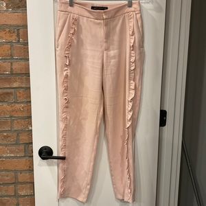 Zara Size Small Pink Trousers with Ruffle Detailing